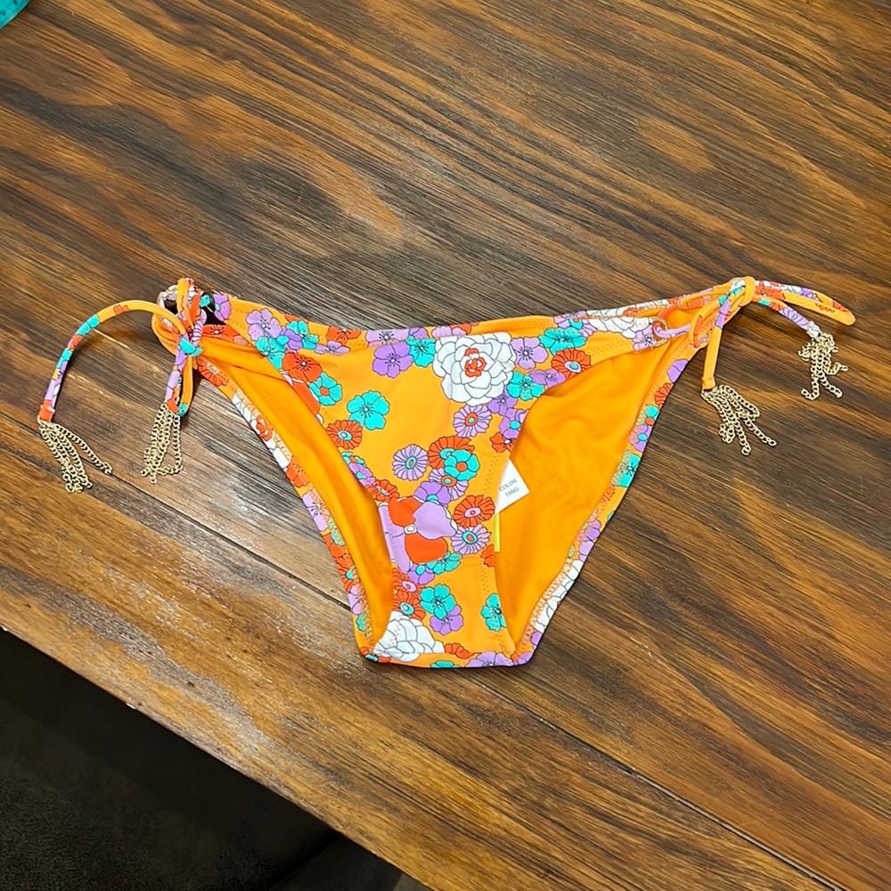 NWT{R Collection by Raisins}Sz M Tangerine floral bikini bottom w/ties